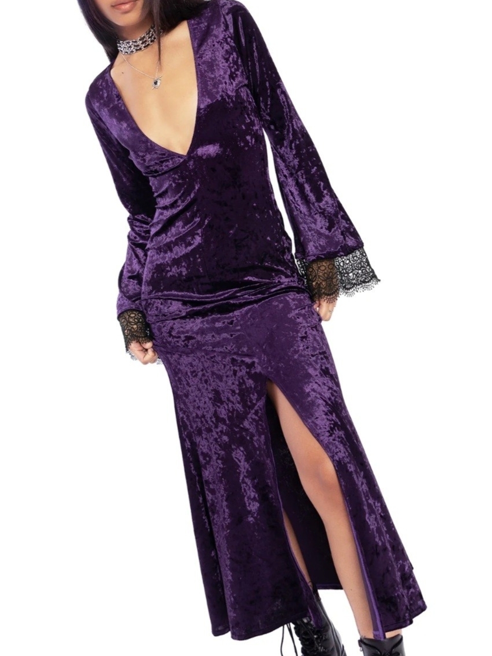 BlackMilk Purple Crushed Velvet Maxi Dress - Picture 4 of 5